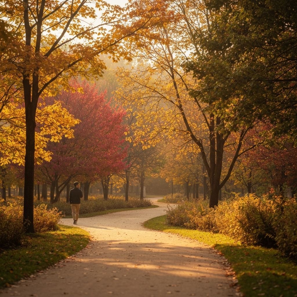 Park pathway in autumn light
